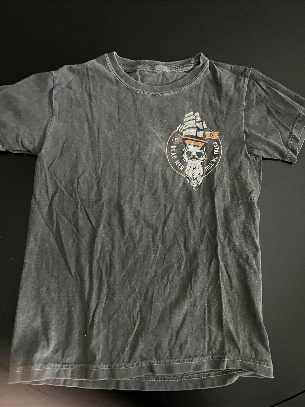 Source Unknown Black Short-Sleeve Tee with Skull & Ship Graphic